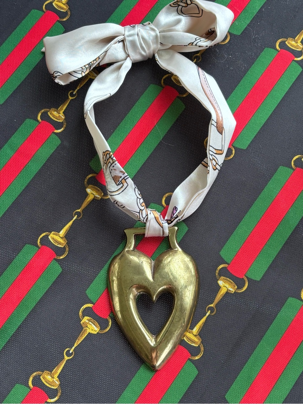 Vintage Heart Horse Brass on Fabric Scarf